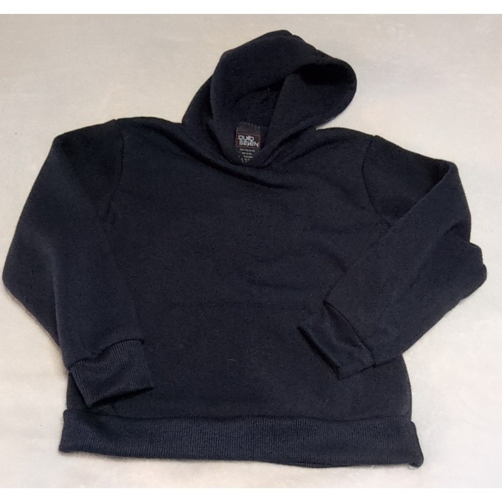 Quad Seven Hoodie Boys Size‎ 7 Navy Blue Excellent Fleece Pullover Sweatshirt